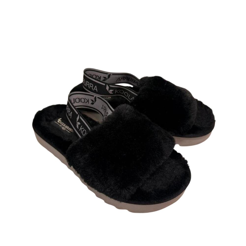 Koolaburra by UGG FUZZ'N II Women's Faux Fur Slipper Sandals Size US 6 Black